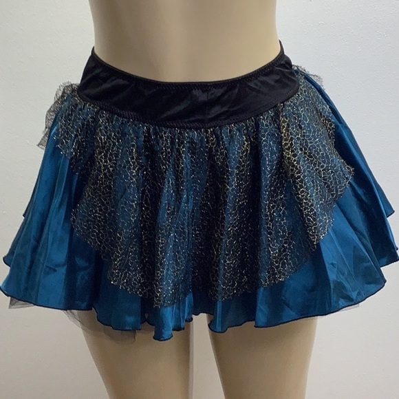 Teal Satin with Gold Mesh & Black Tulle Skirt Size Small New Without Tags - Picture 1 of 6